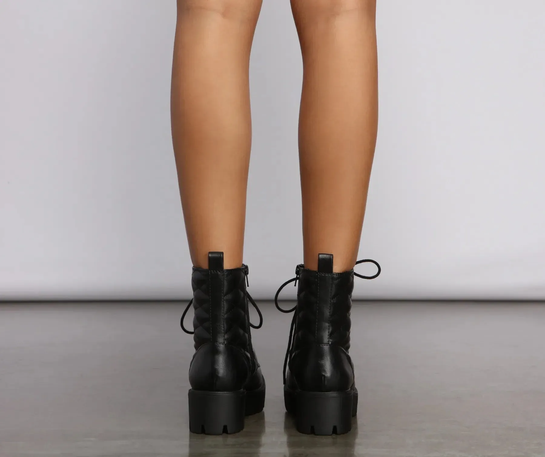 Glam It Up Faux Leather Quilted Combat Booties