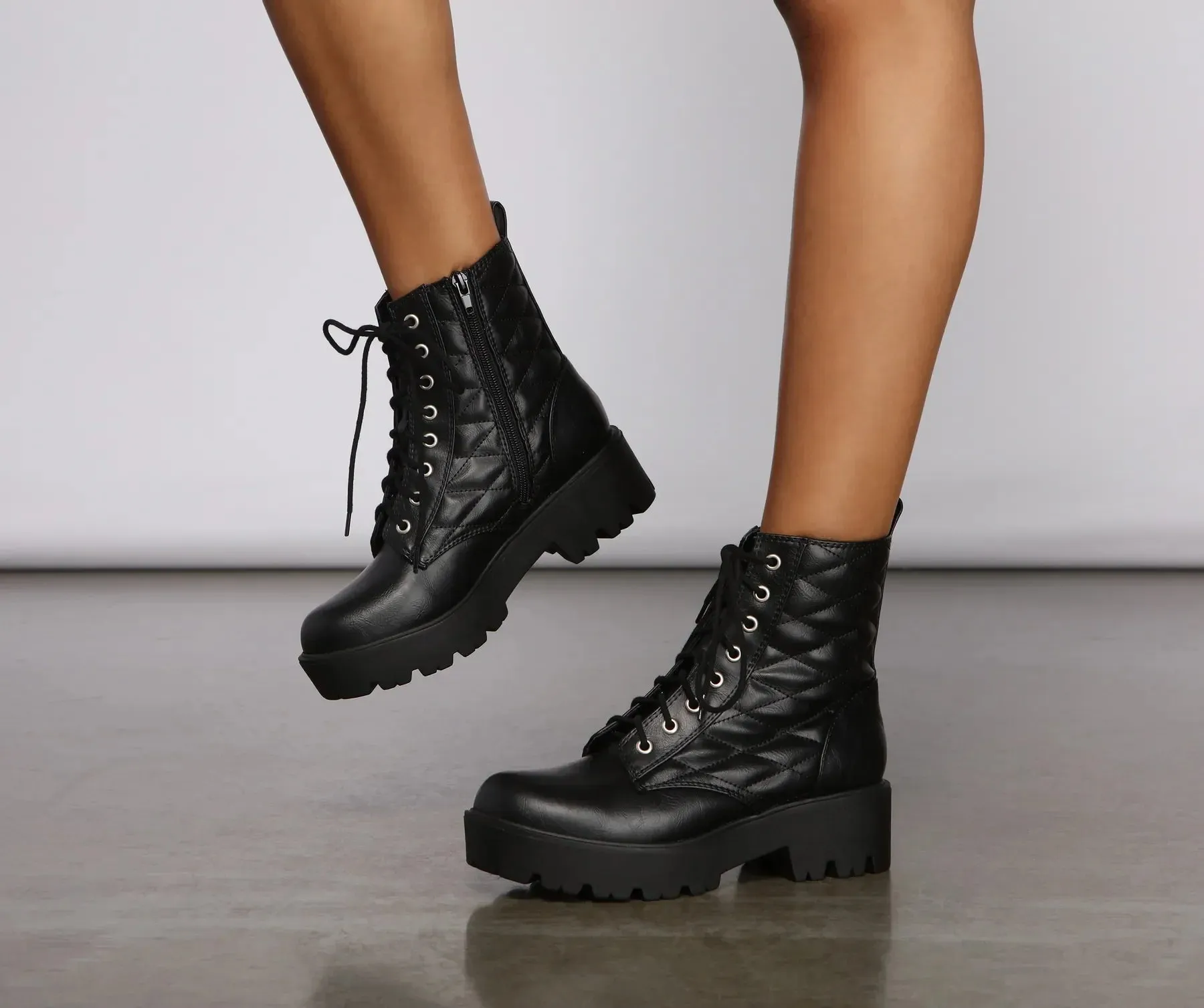 Glam It Up Faux Leather Quilted Combat Booties