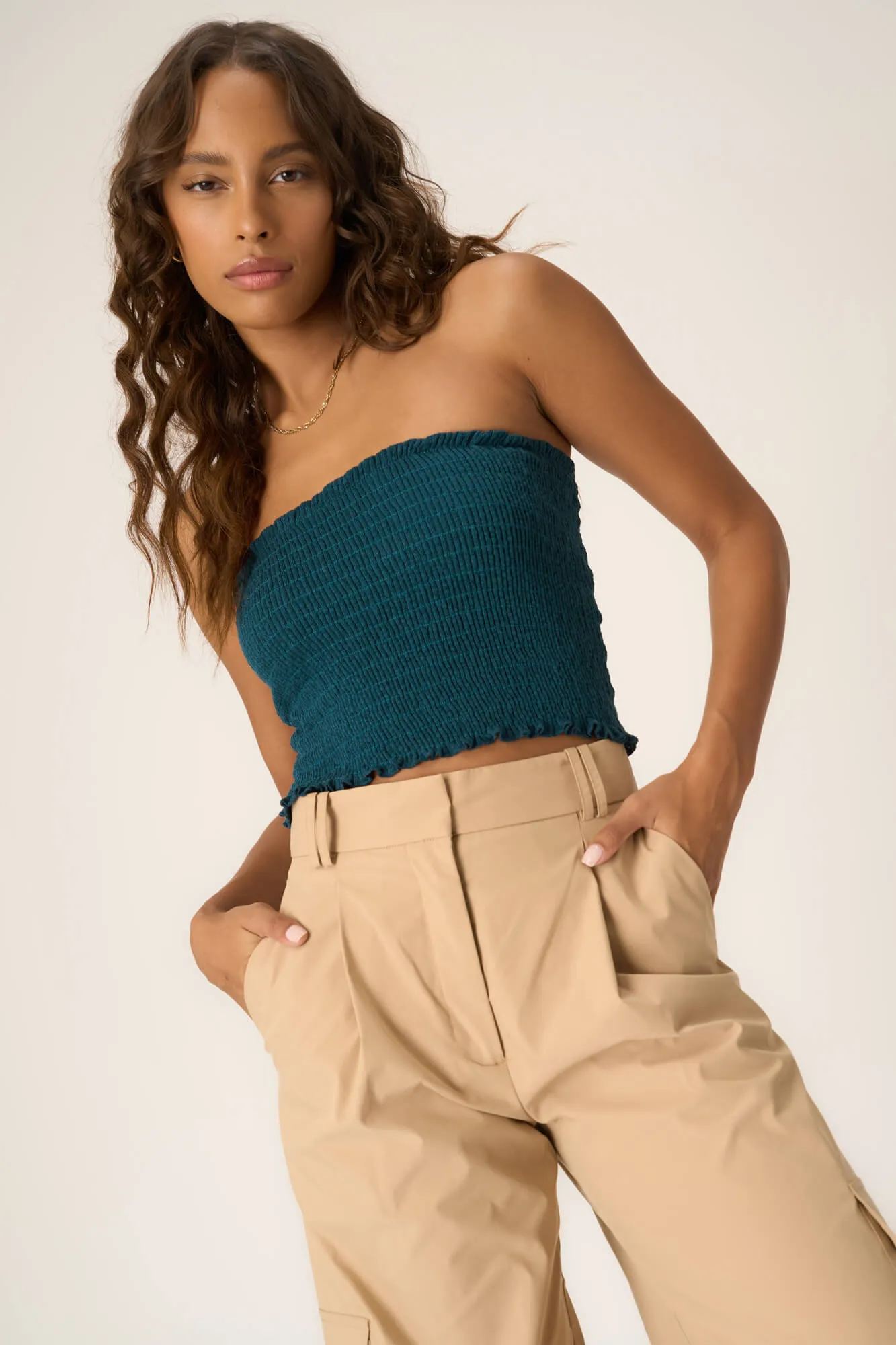 Golden Hour Smocked Tube Top - Oceanic Teal