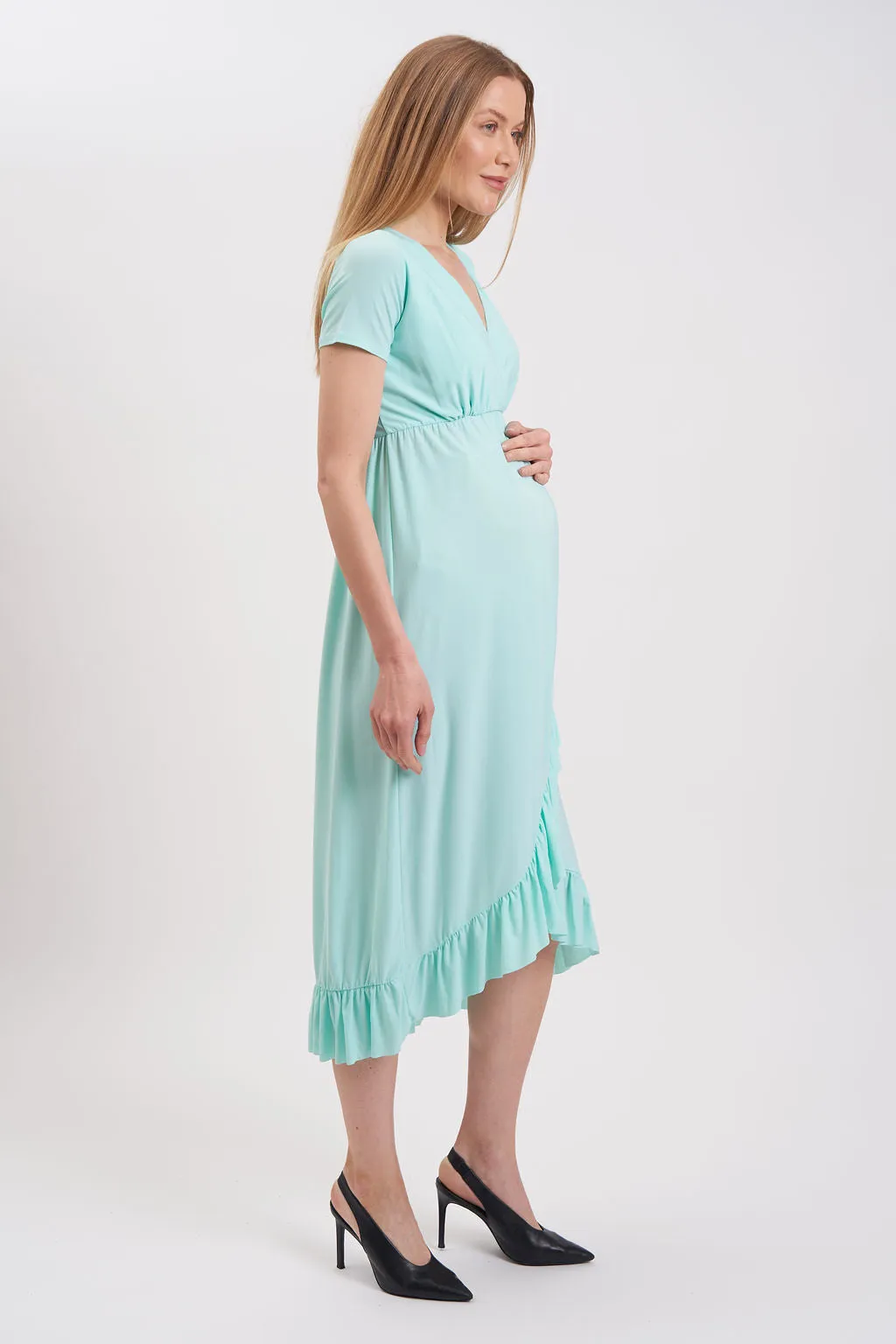 Hi-Lo Frill Detail Maternity/Nursing Midi dress