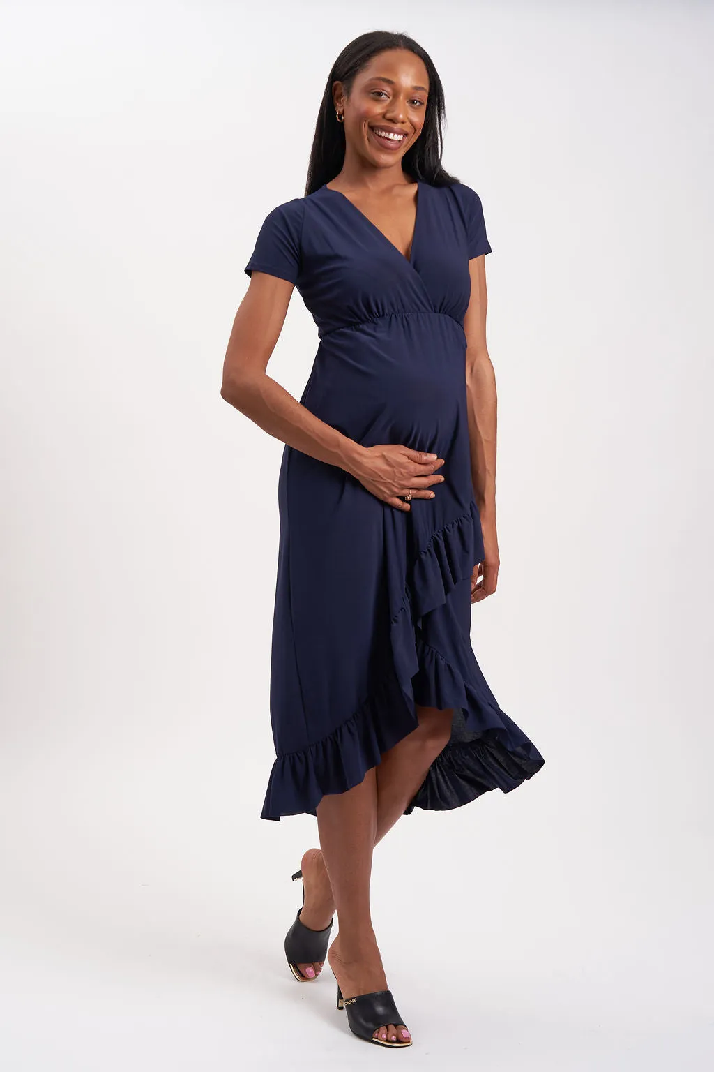 Hi-Lo Frill Detail Maternity/Nursing Midi dress
