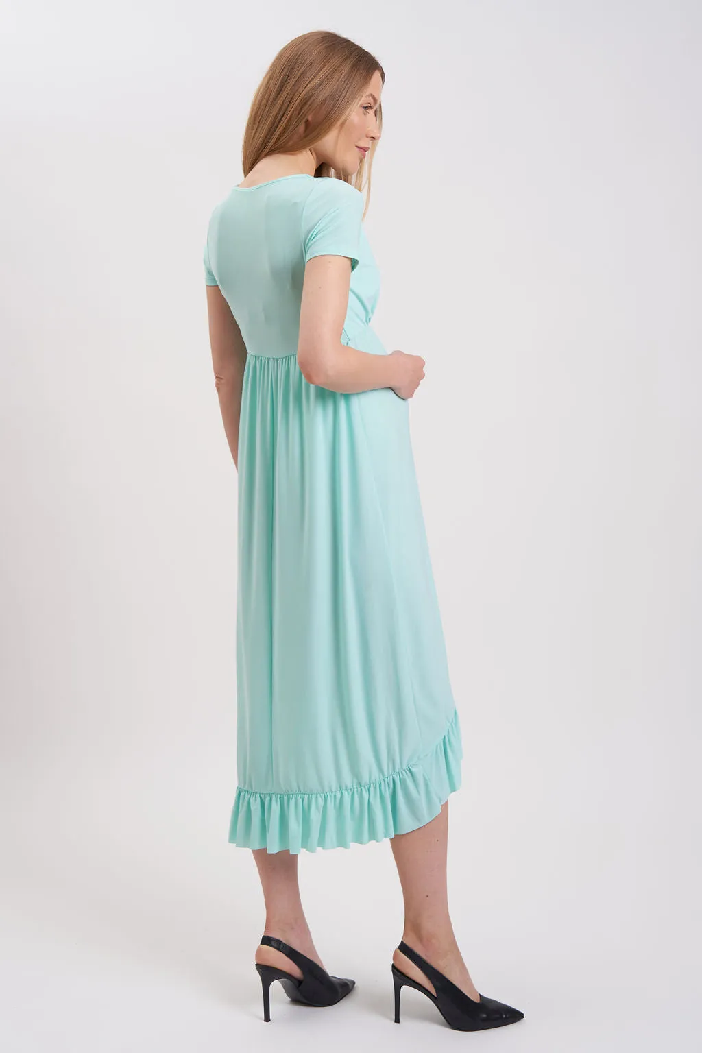 Hi-Lo Frill Detail Maternity/Nursing Midi dress