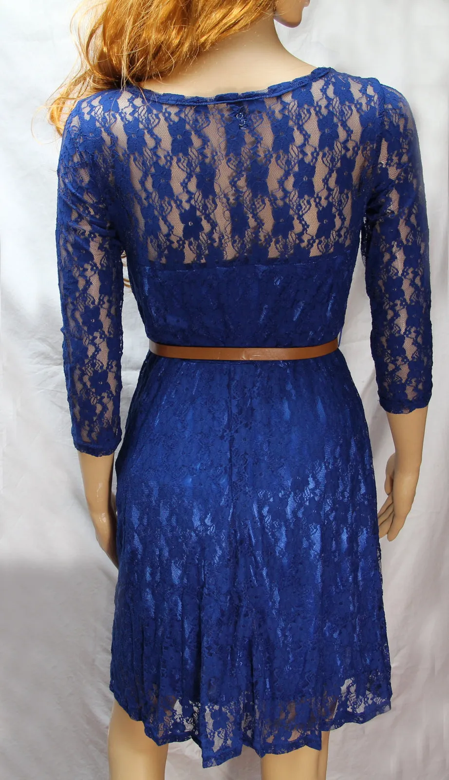 Keety More Women Crochet Lace Round Neck Pleated Skirt Dress-KMWD433