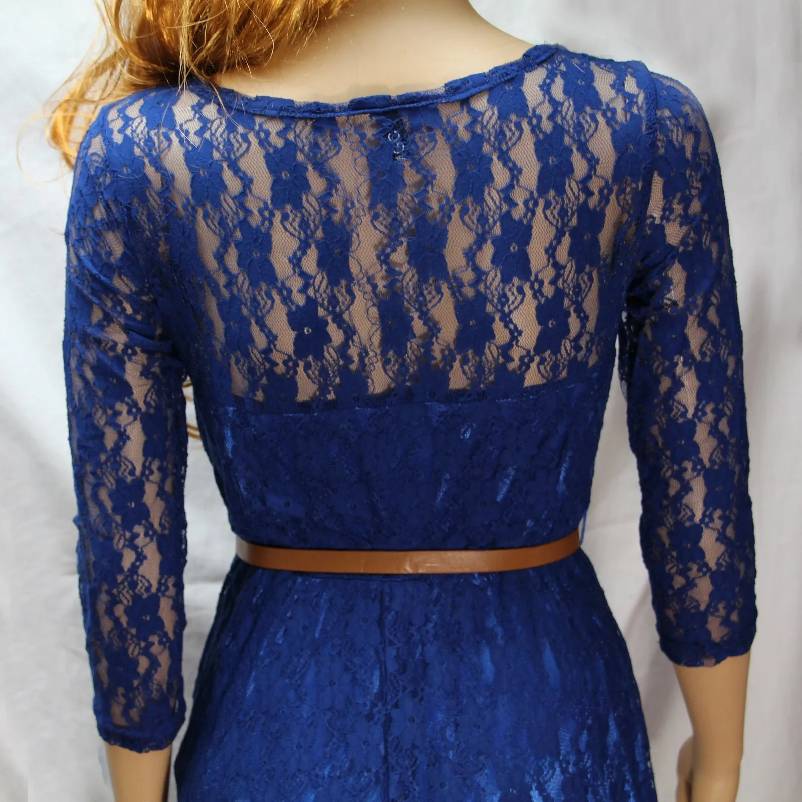Keety More Women Crochet Lace Round Neck Pleated Skirt Dress-KMWD433