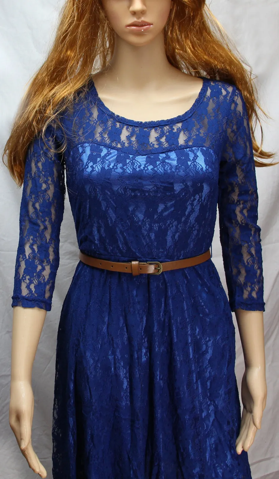 Keety More Women Crochet Lace Round Neck Pleated Skirt Dress-KMWD433