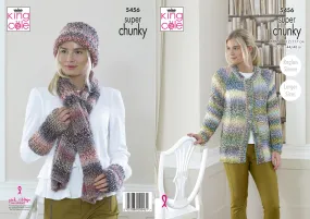 King Cole Super Chunky Knitting Pattern - Ladies Cardigan & Accessories (5456)