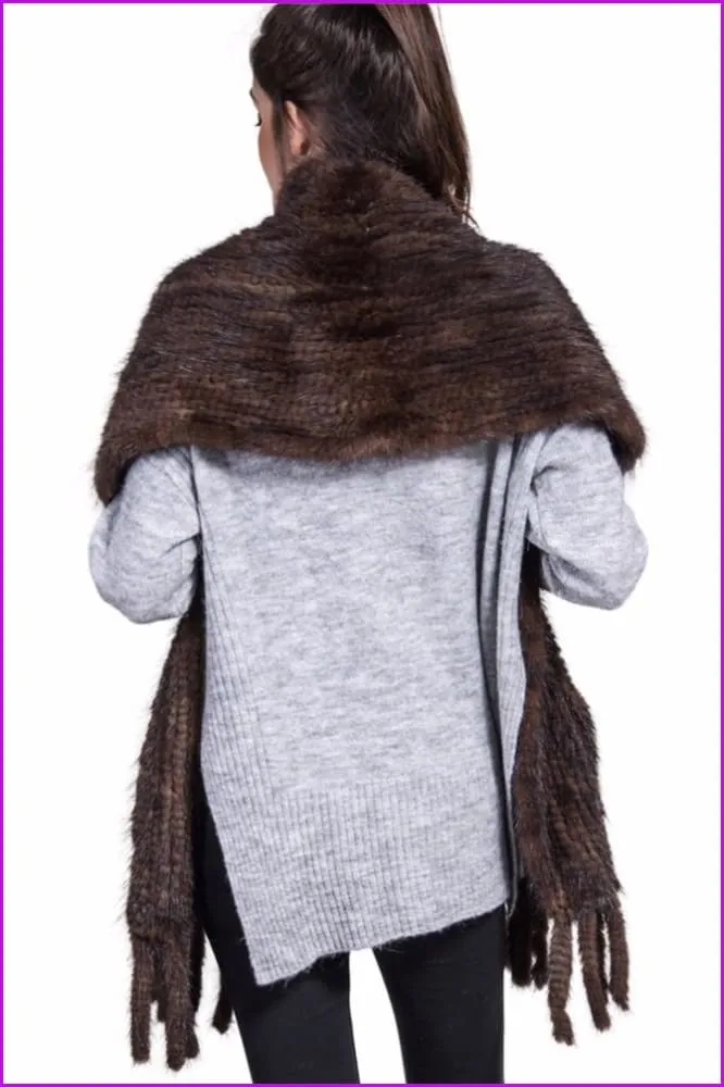 Knitted Mink Fur Scarves with Tassels DO629