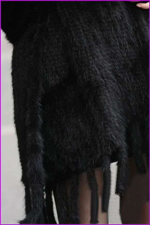 Knitted Mink Fur Scarves with Tassels DO629