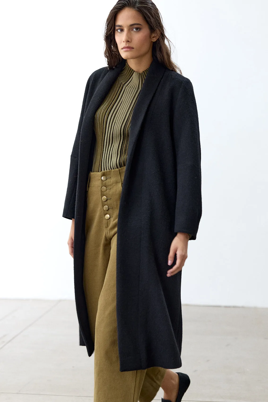 Long Baby Alpaca Coat - Ónix