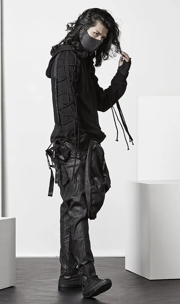 Men's Gothic  Hoodie,Nightclub Stage Wear Dark Black Punk Hooded Sweatshirt