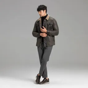 Men's Grey Shearling Jacket - Warm Winter Sheepskin Coat
