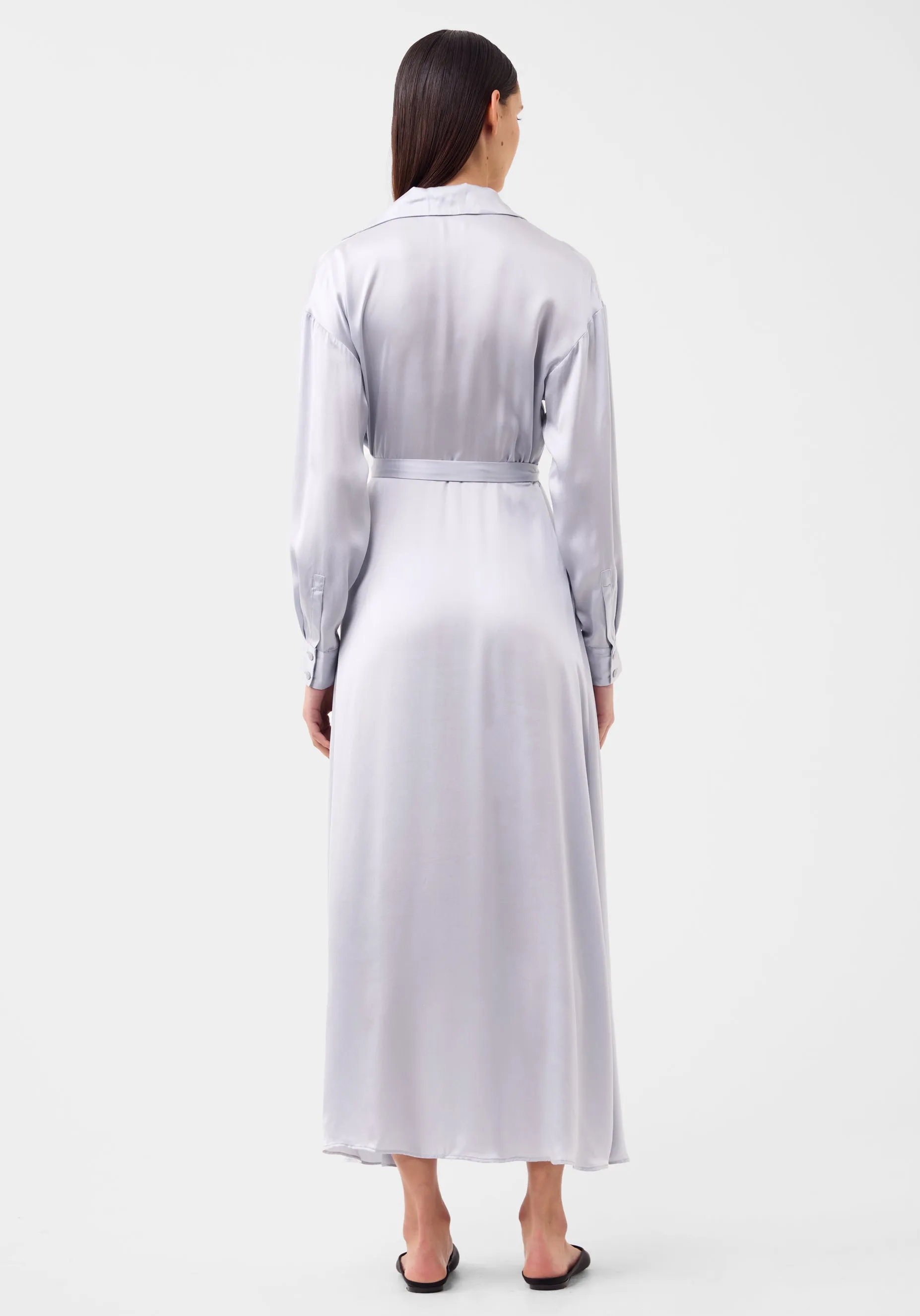 Morrison Anais Silk Long Sleeve Dress - Ice