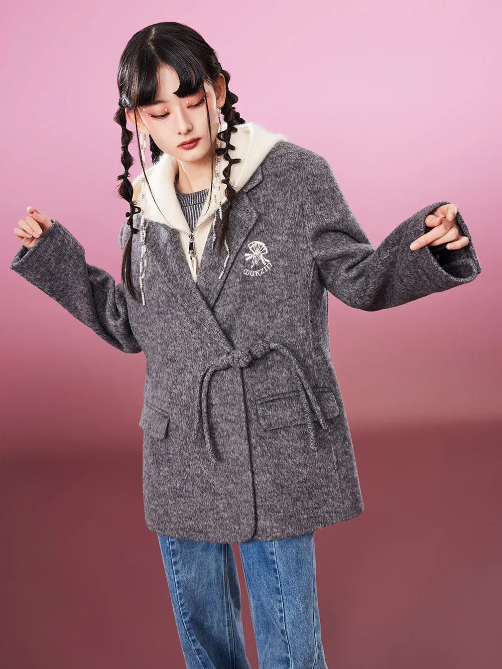 MUKZIN Gray/Pink Lively Double-faced Woolen Coat