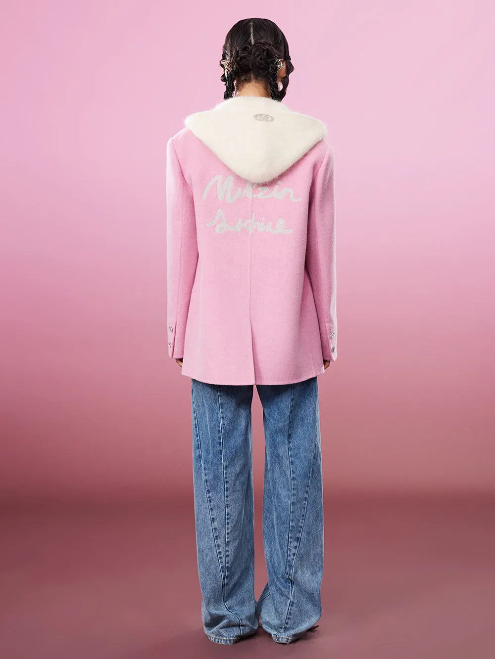 MUKZIN Gray/Pink Lively Double-faced Woolen Coat