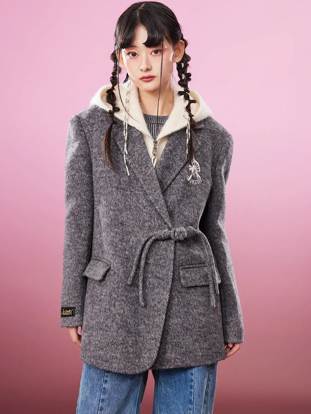 MUKZIN Gray/Pink Lively Double-faced Woolen Coat