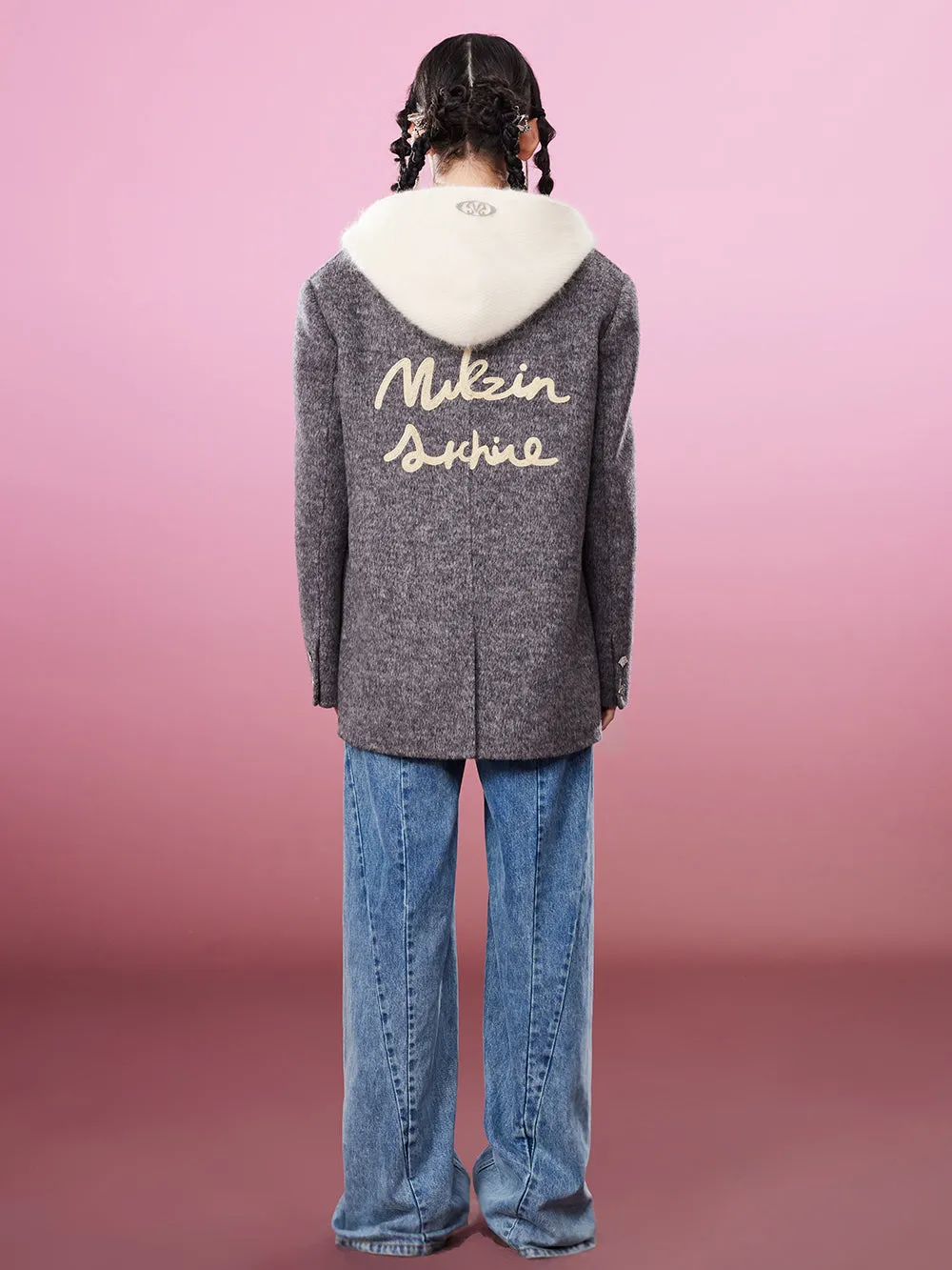 MUKZIN Gray/Pink Lively Double-faced Woolen Coat