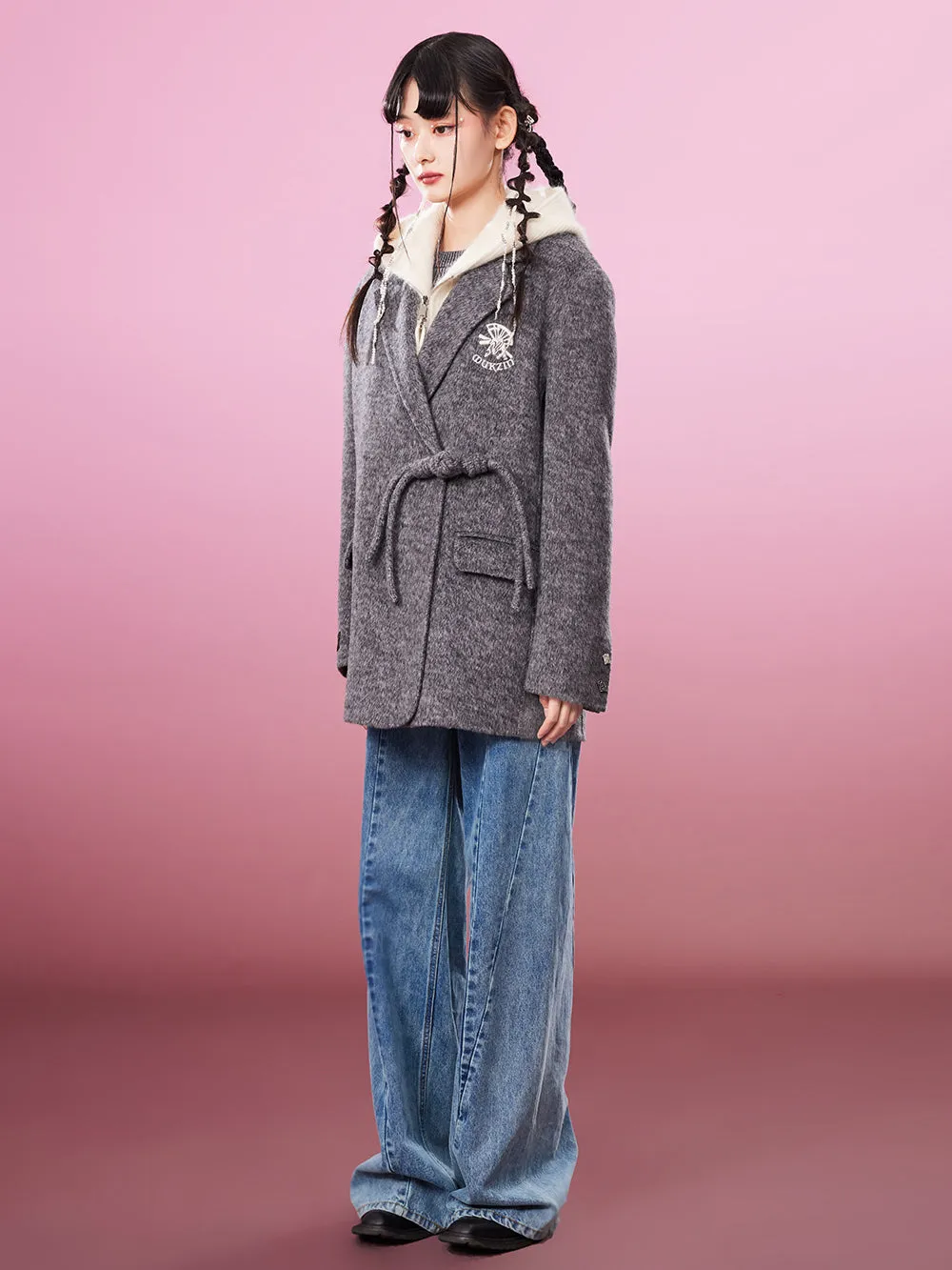 MUKZIN Gray/Pink Lively Double-faced Woolen Coat