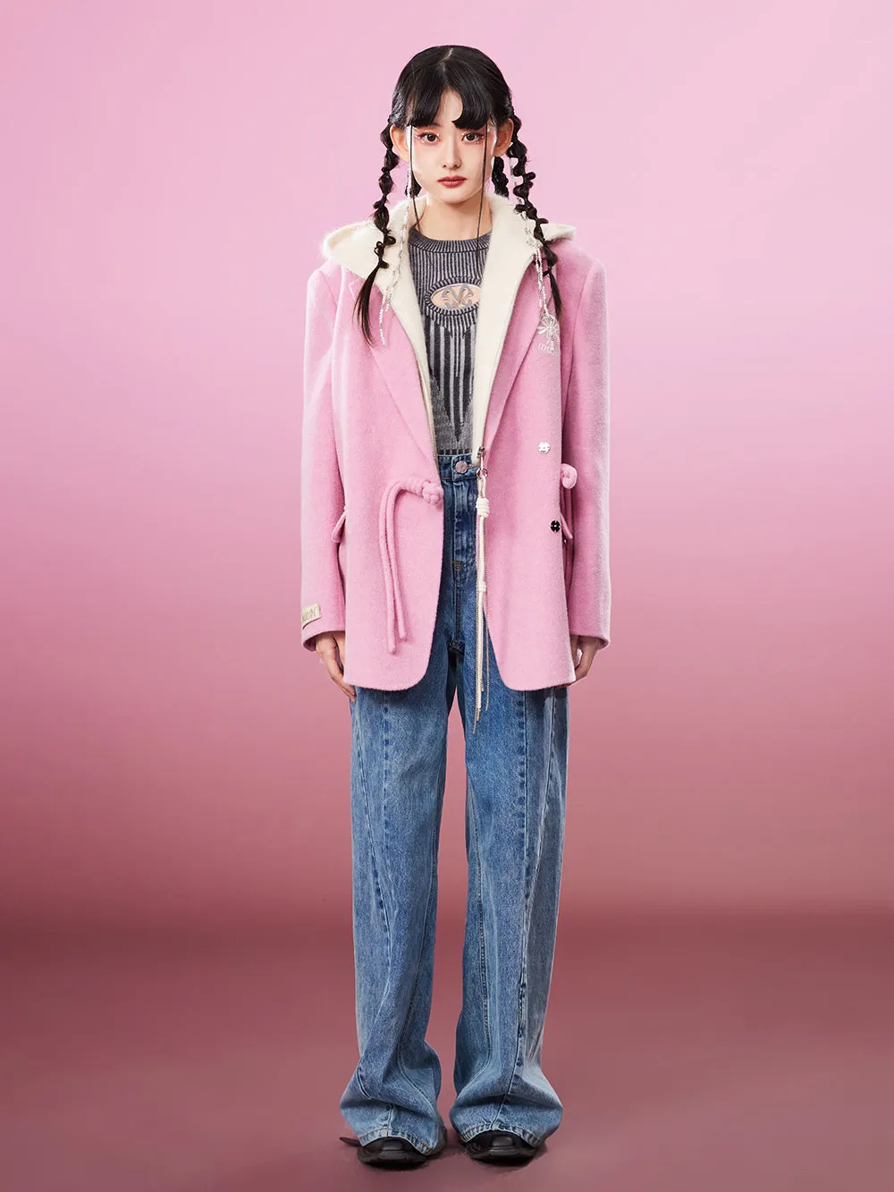 MUKZIN Gray/Pink Lively Double-faced Woolen Coat