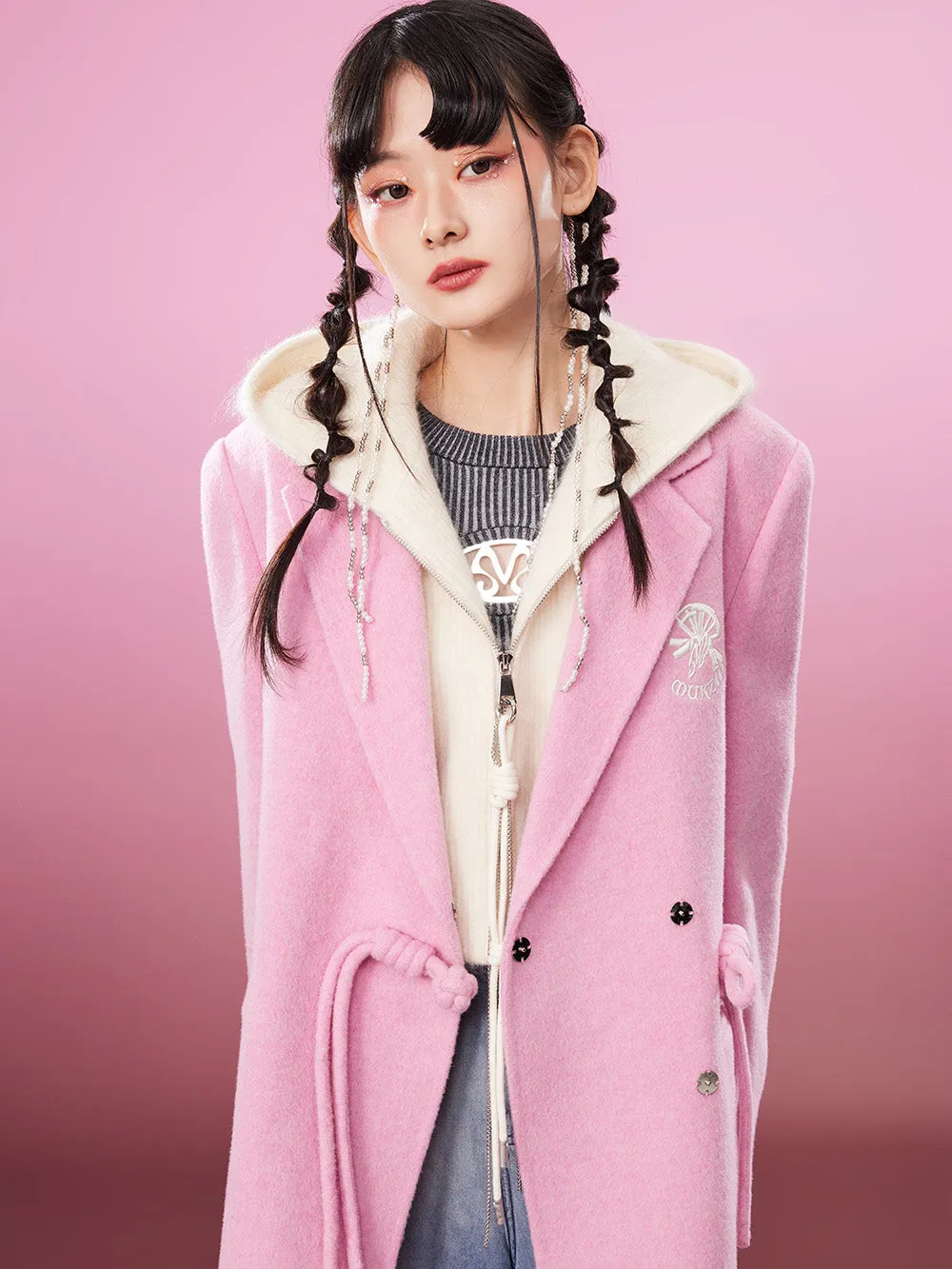 MUKZIN Gray/Pink Lively Double-faced Woolen Coat