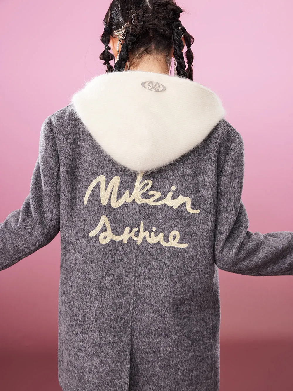 MUKZIN Gray/Pink Lively Double-faced Woolen Coat