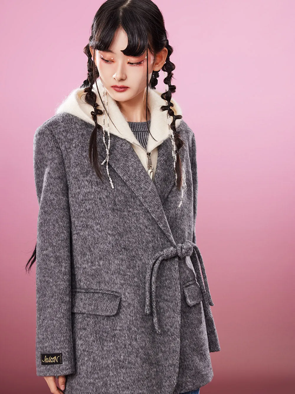 MUKZIN Gray/Pink Lively Double-faced Woolen Coat