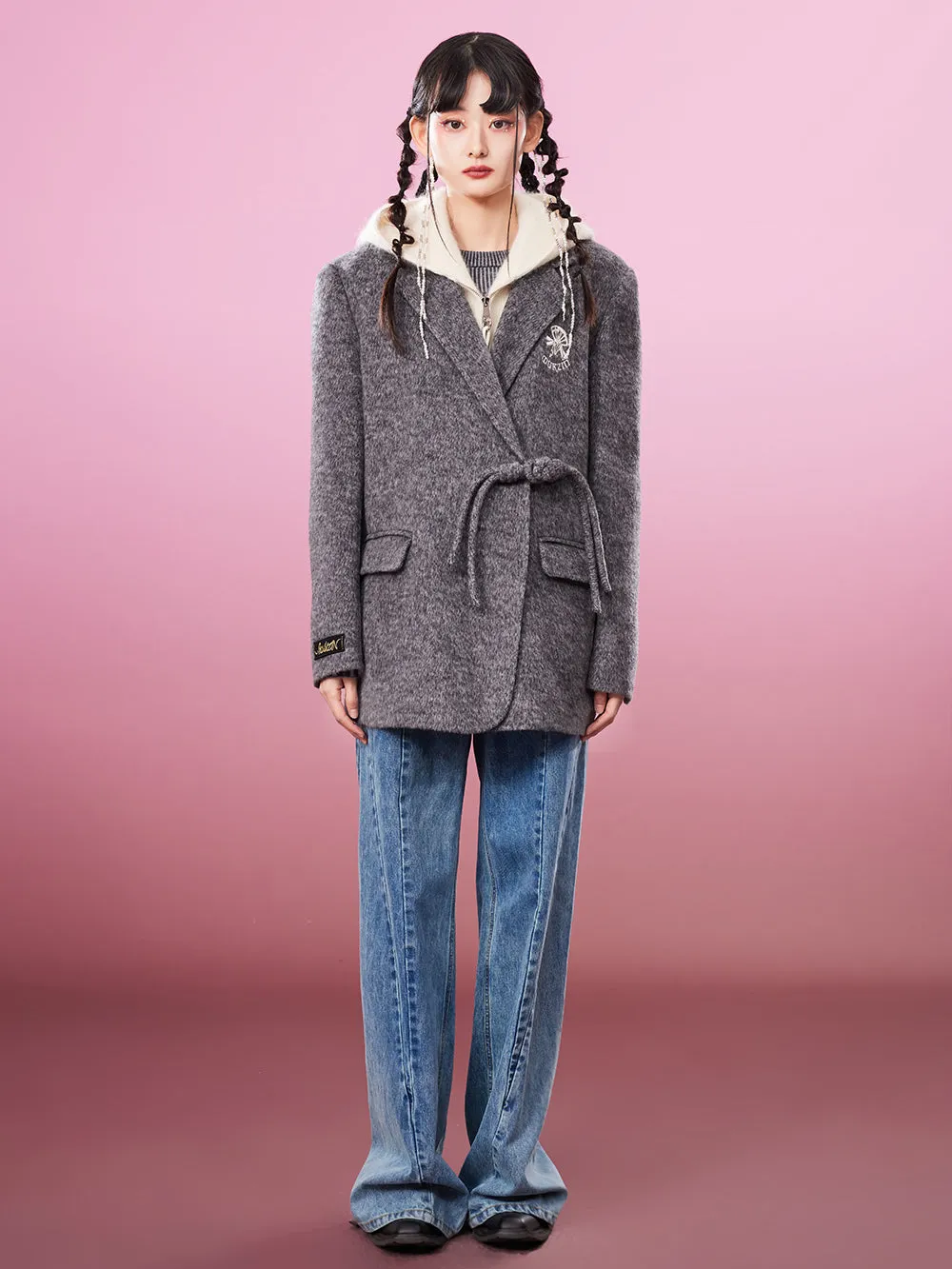 MUKZIN Gray/Pink Lively Double-faced Woolen Coat