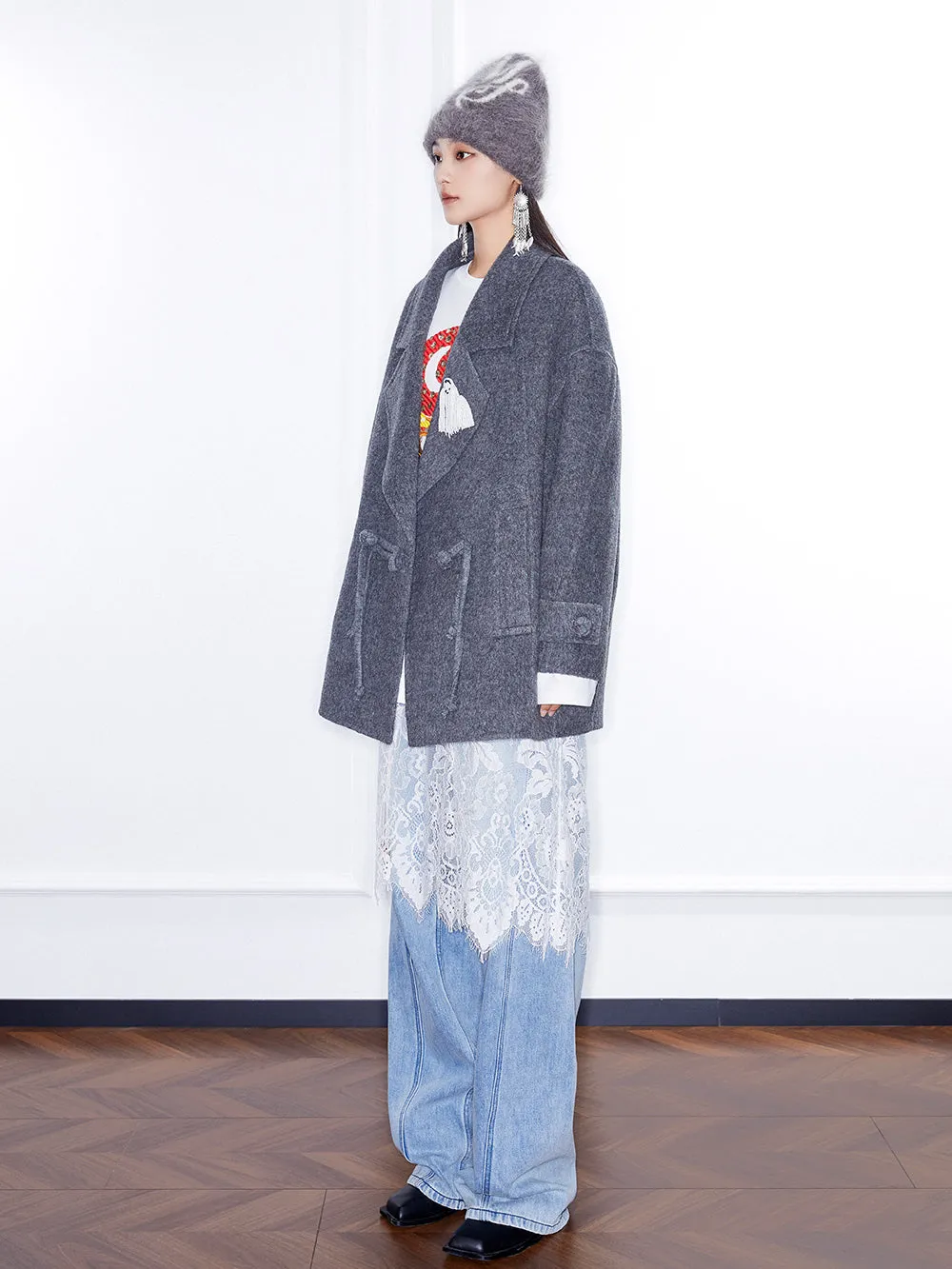 MUKZIN Linglong“Winter Snow”Heavyweight Reversible Wool Coat
