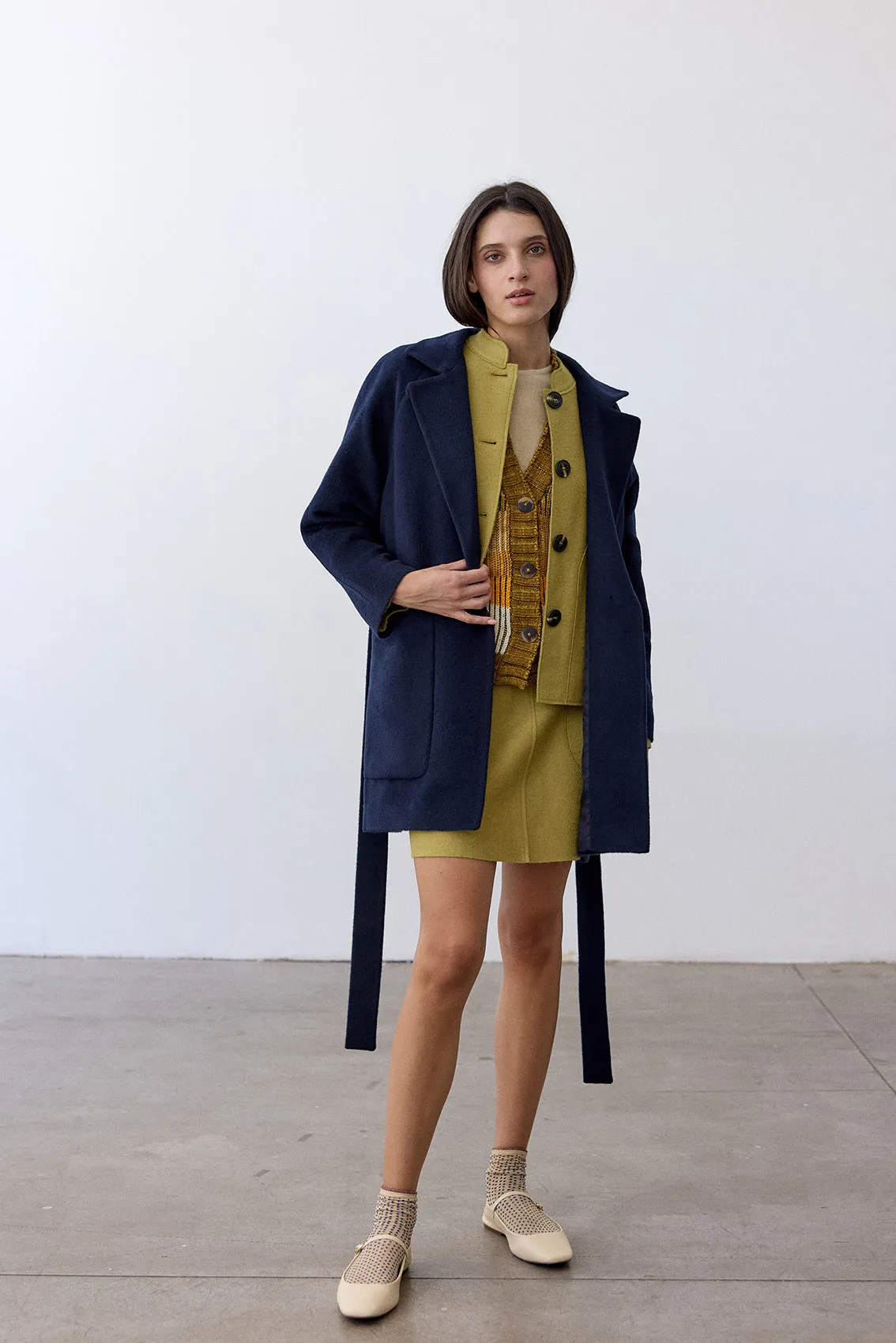 Notch Collar Short Baby Alpaca Coat - Medianoche