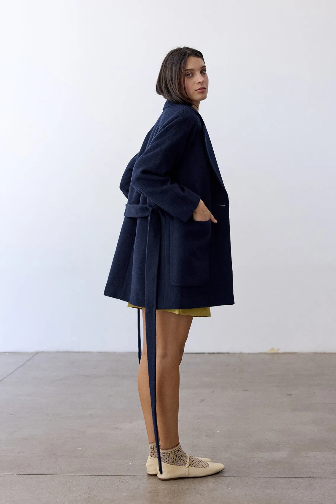 Notch Collar Short Baby Alpaca Coat - Medianoche