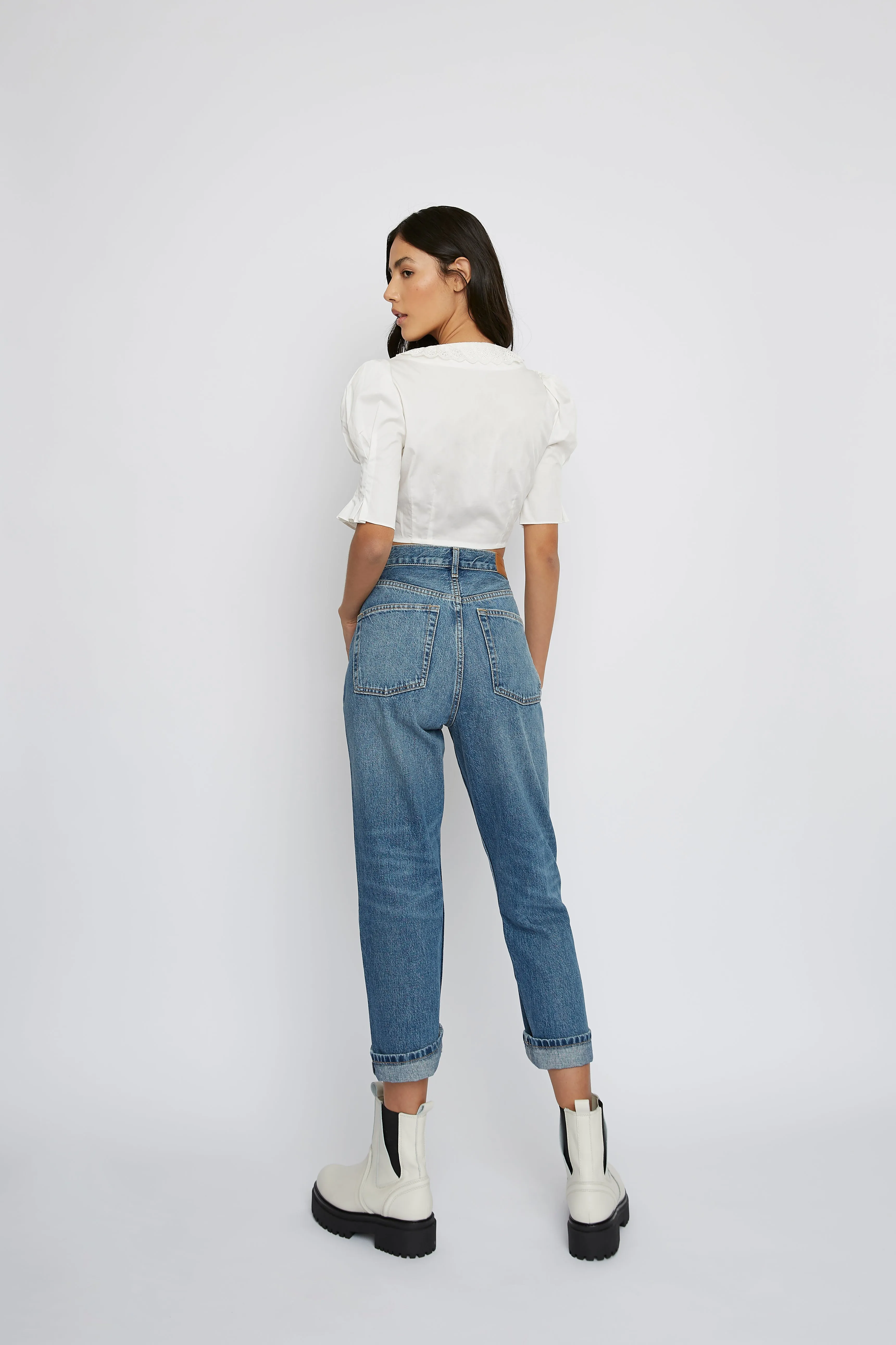 Off-White Button-Down Crop-Top