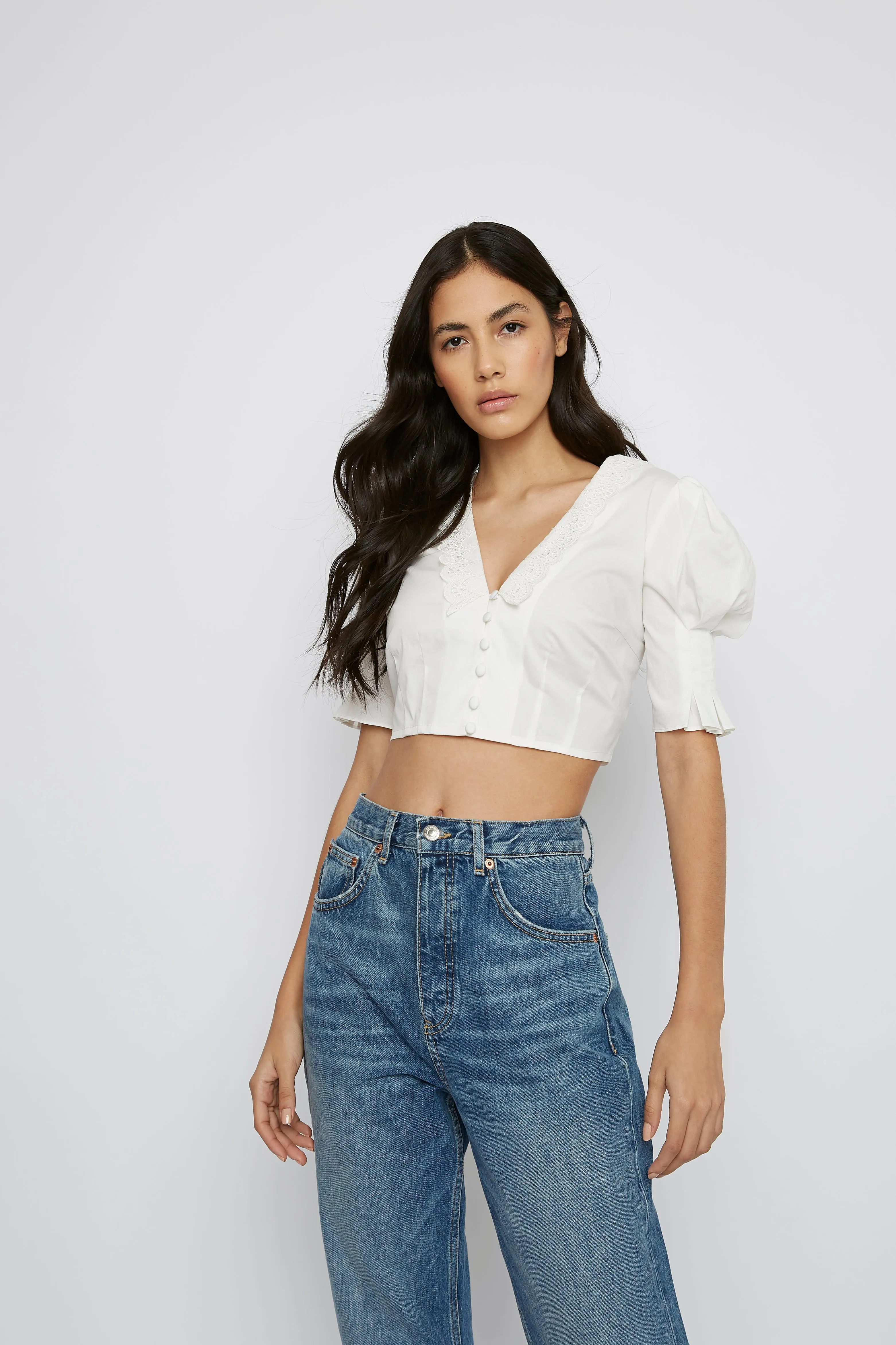 Off-White Button-Down Crop-Top