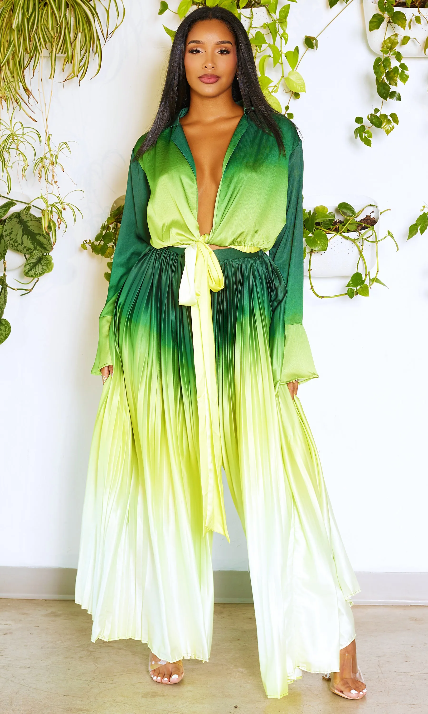 OMG | Ombre Pleated Pants Set - Green FINAL SALE