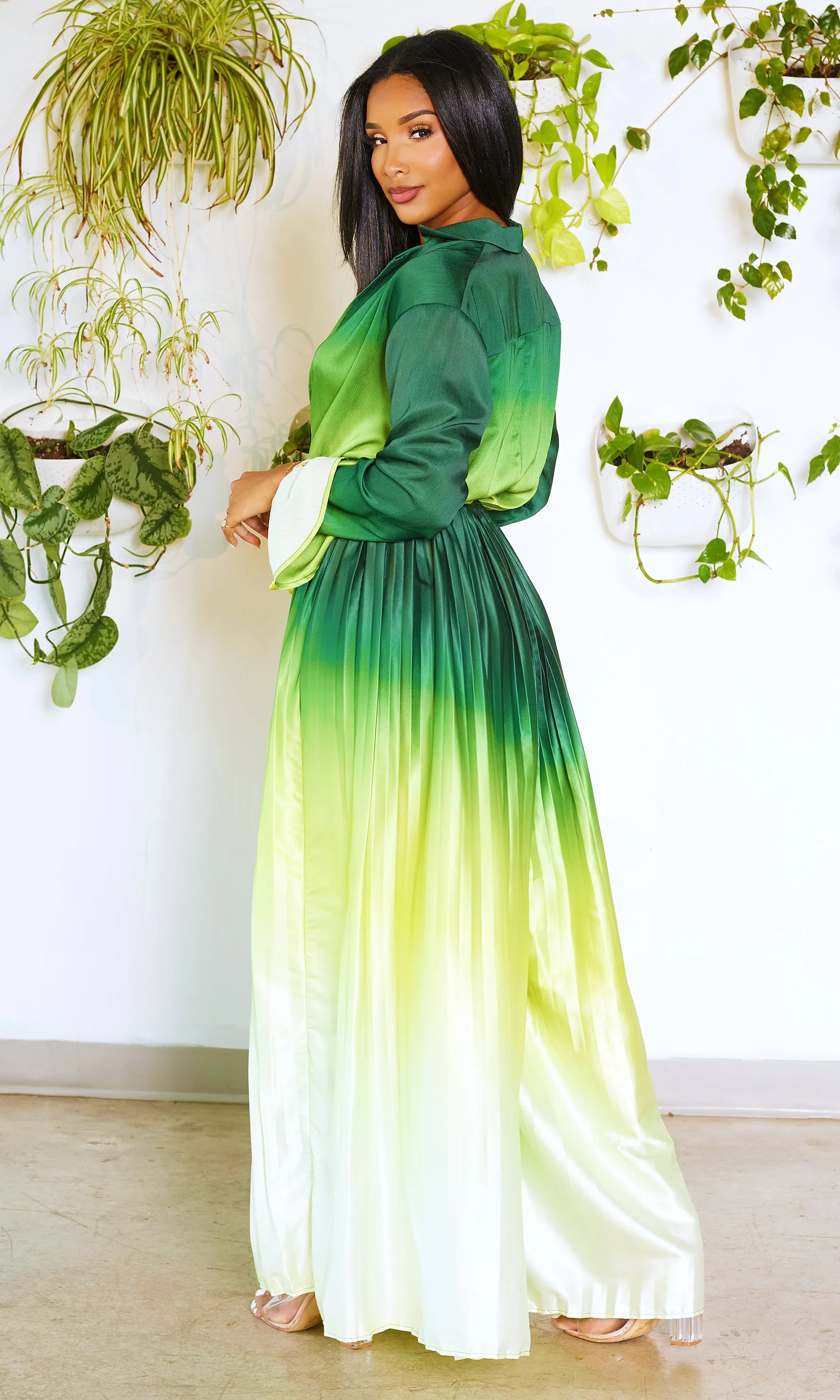 OMG | Ombre Pleated Pants Set - Green FINAL SALE