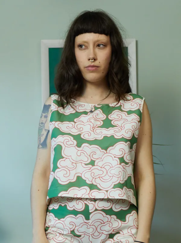 Organic Cotton & Linen Green Clouds Two-Way Tank by Wild Clouds