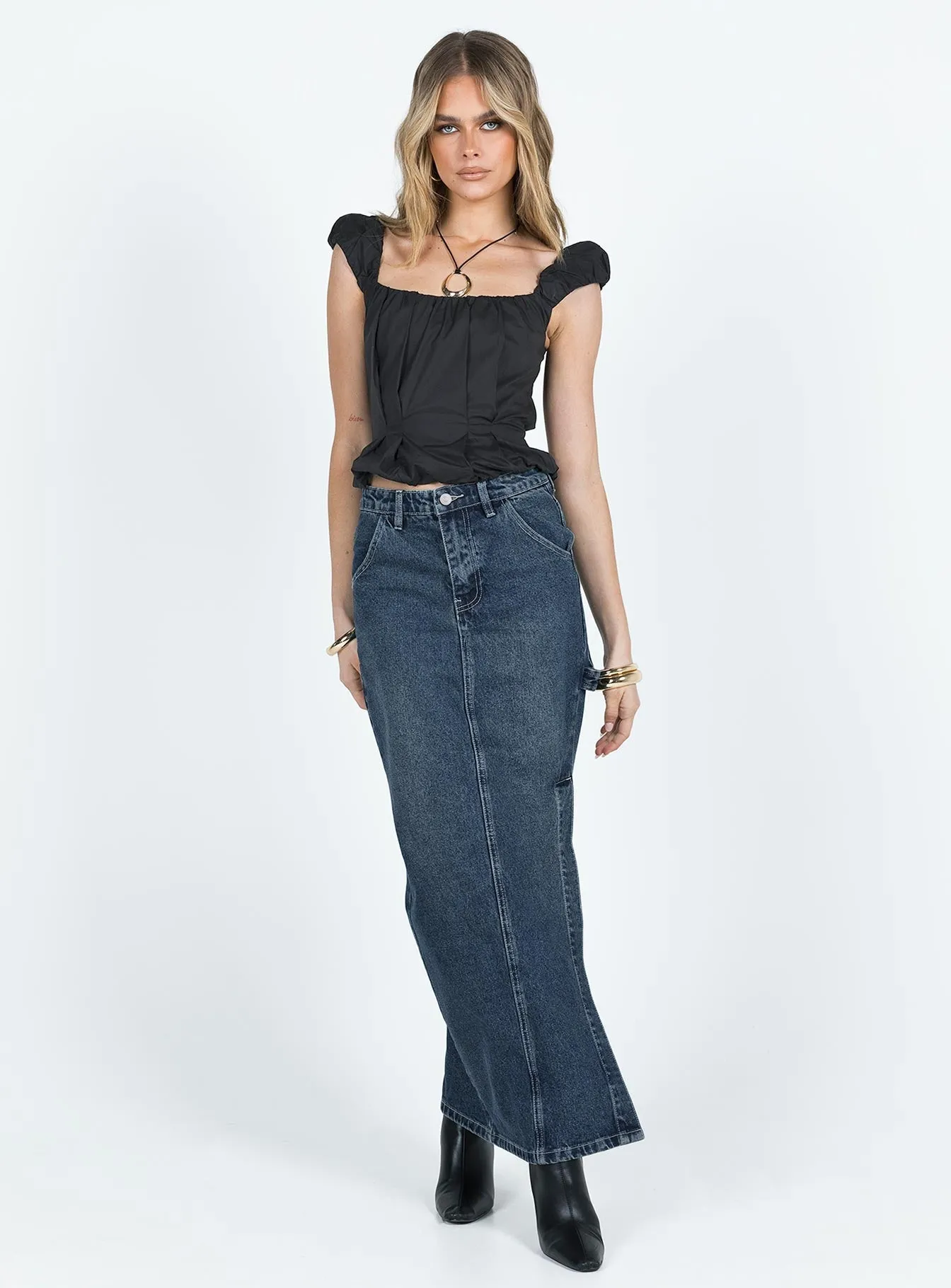 Orillia Denim Midi Skirt Dark Wash