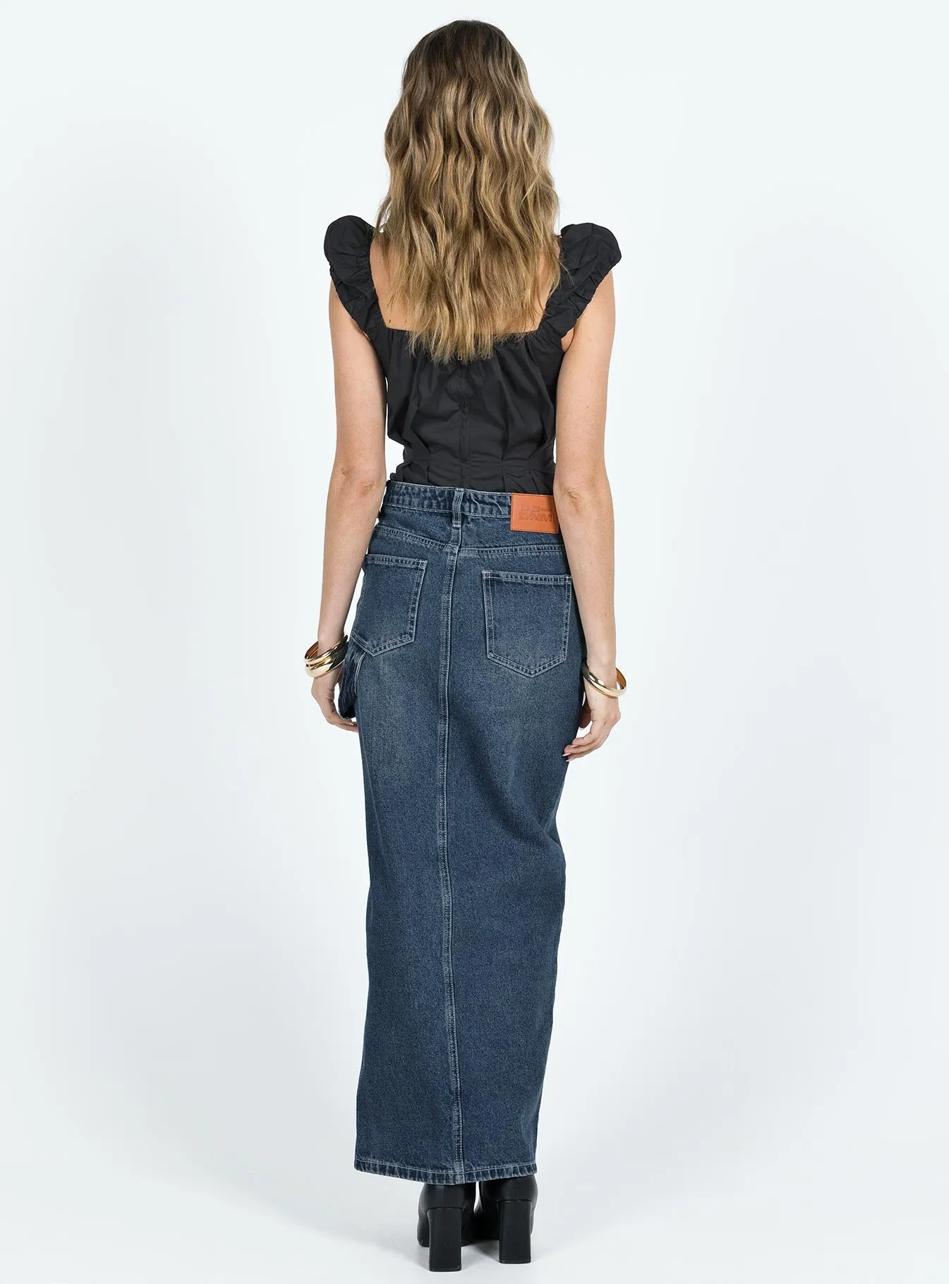 Orillia Denim Midi Skirt Dark Wash