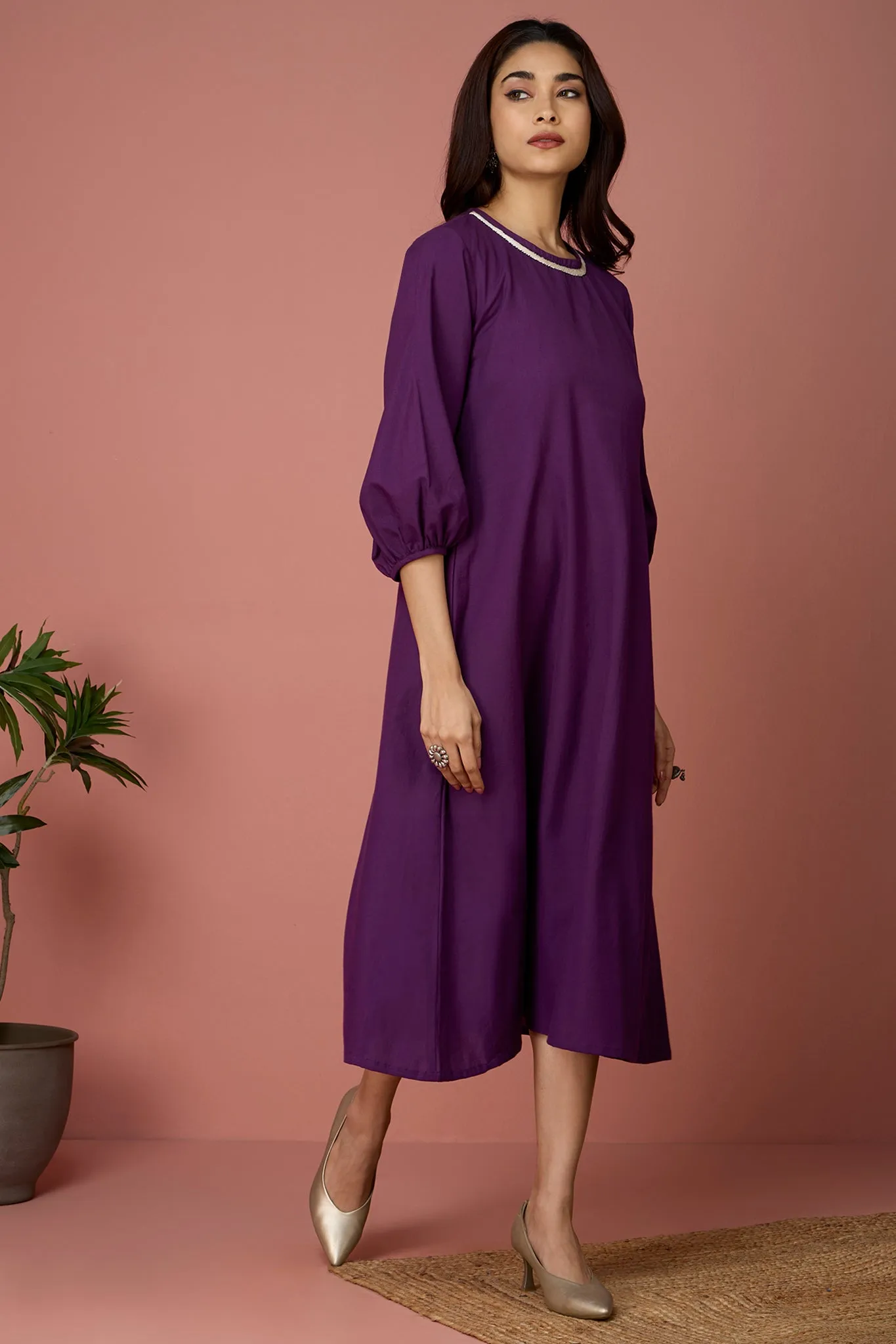 peasant sleeve dress - Amethyst & Softness