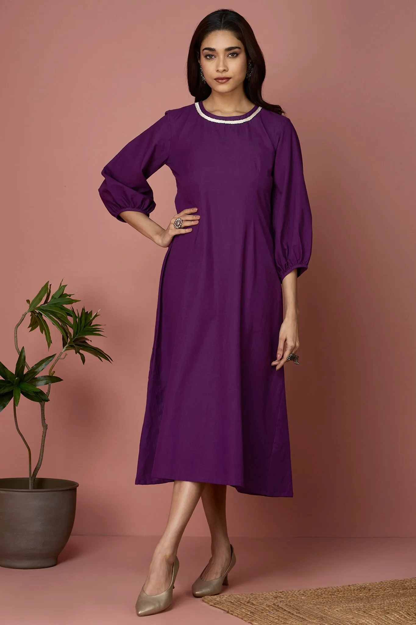 peasant sleeve dress - Amethyst & Softness
