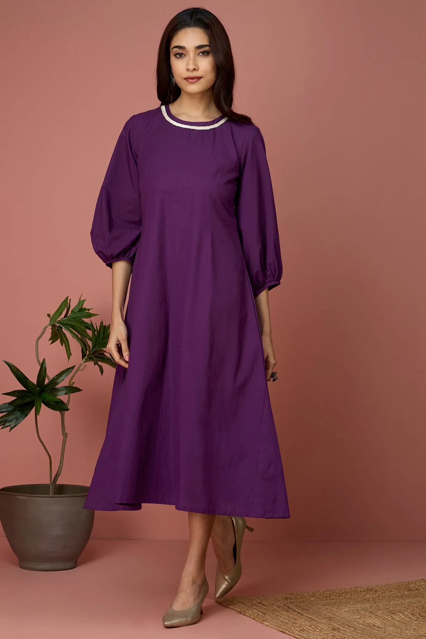 peasant sleeve dress - Amethyst & Softness
