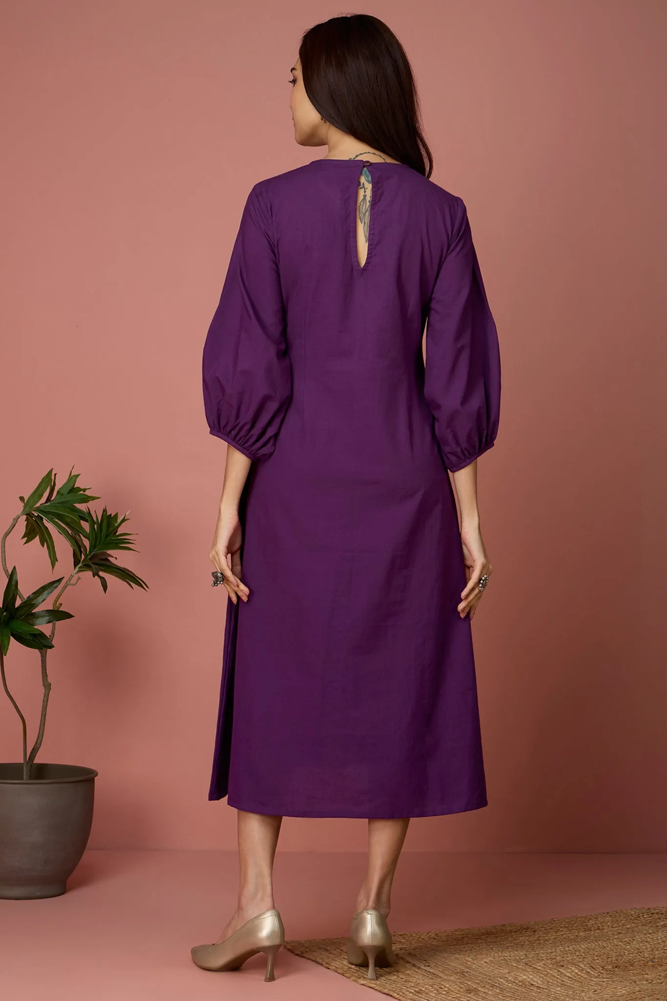 peasant sleeve dress - Amethyst & Softness