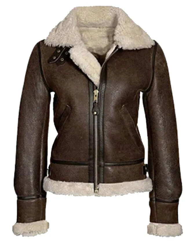RE4 Remake Leon Kennedy Women Shearling Leather Jacket
