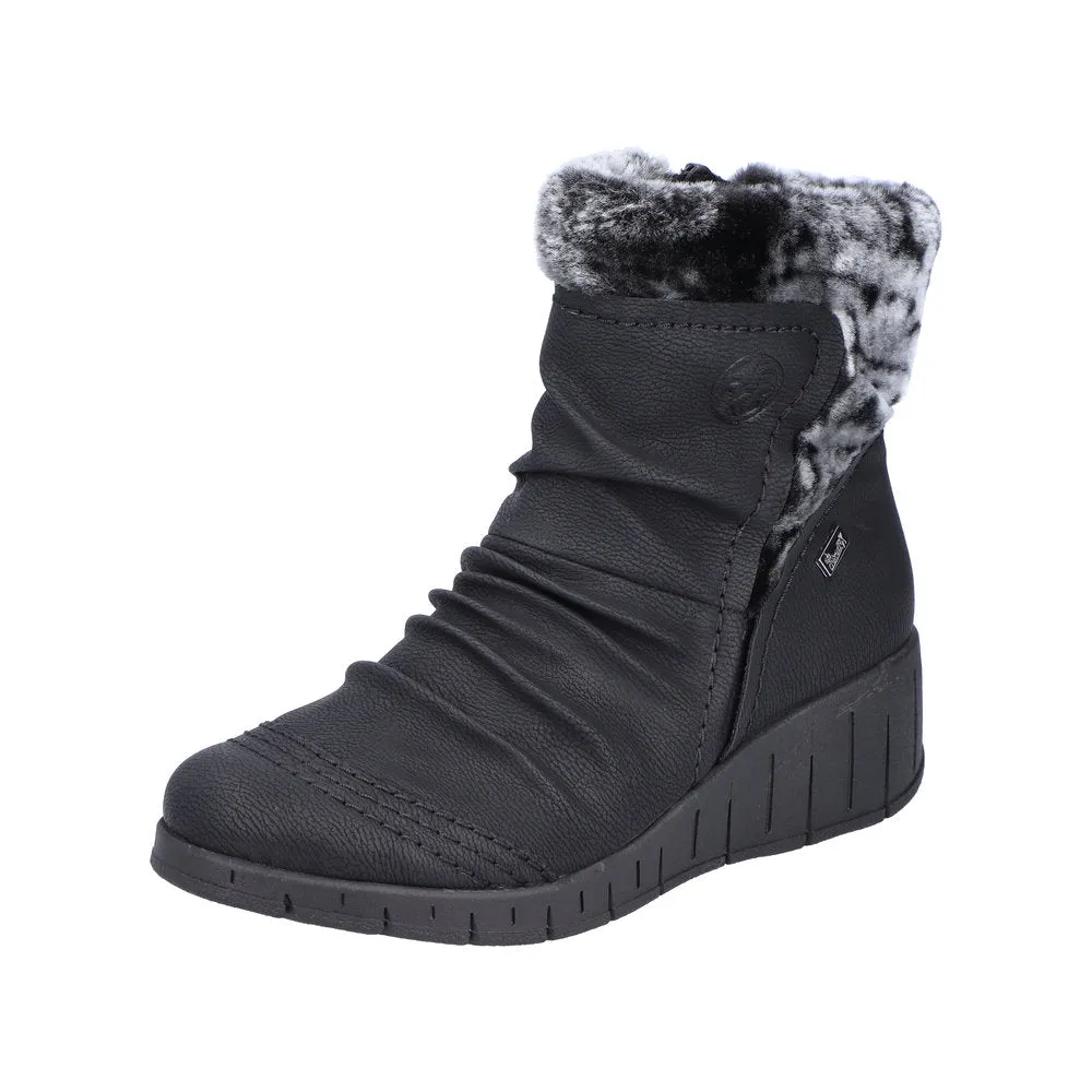 Rieker Y1361-00 Black Wedge Fur Tex Ankle Boots