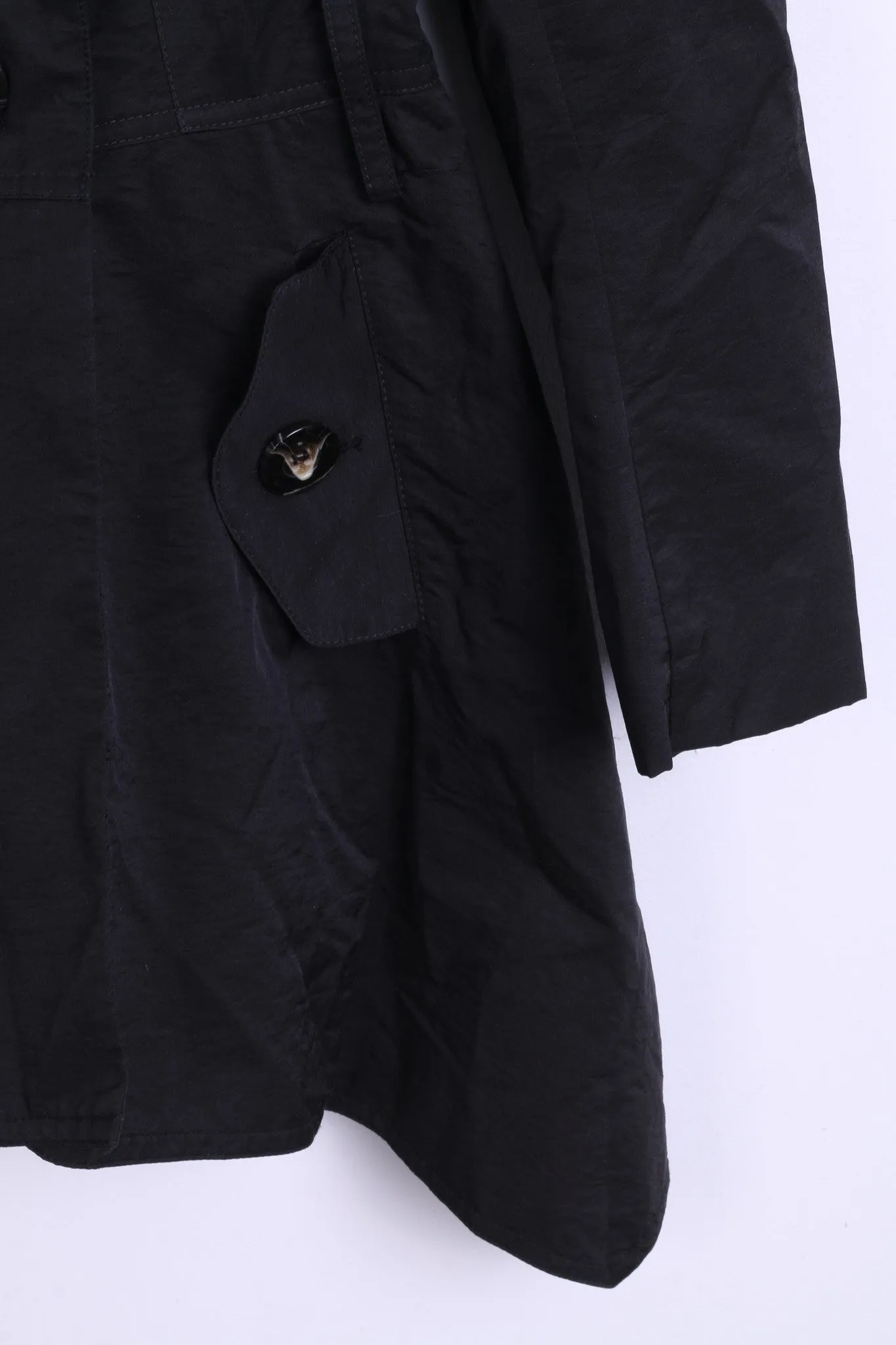 SAVIDA Womens 38 M Coat Trench Double Breasted Black Cotton Nylon