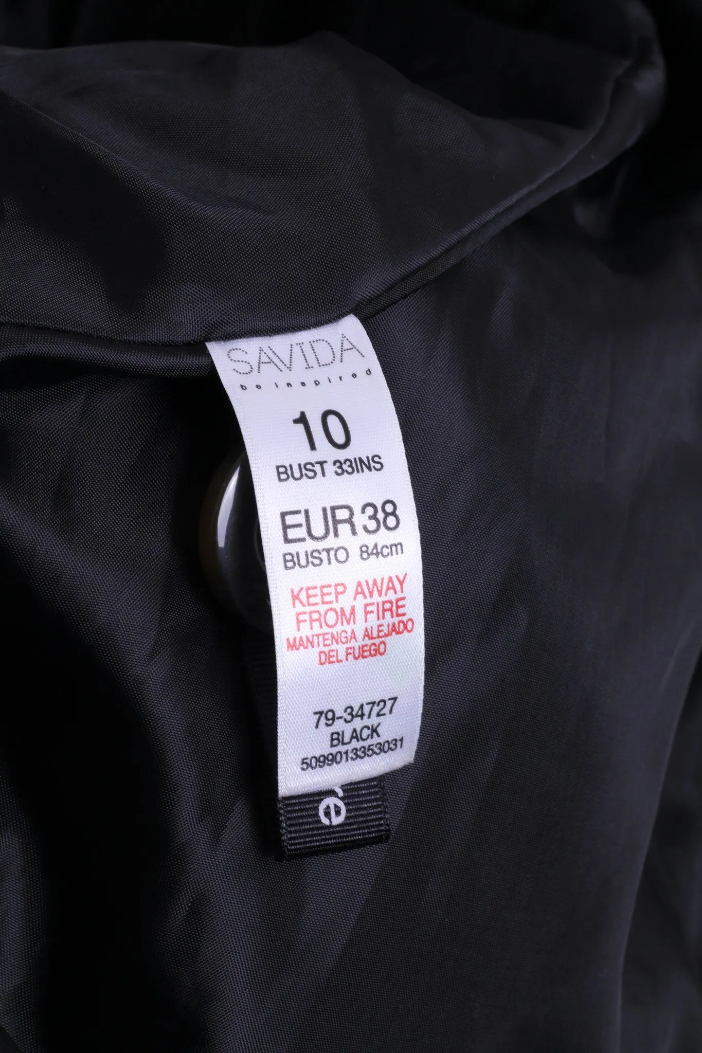 SAVIDA Womens 38 M Coat Trench Double Breasted Black Cotton Nylon