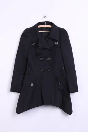 SAVIDA Womens 38 M Coat Trench Double Breasted Black Cotton Nylon