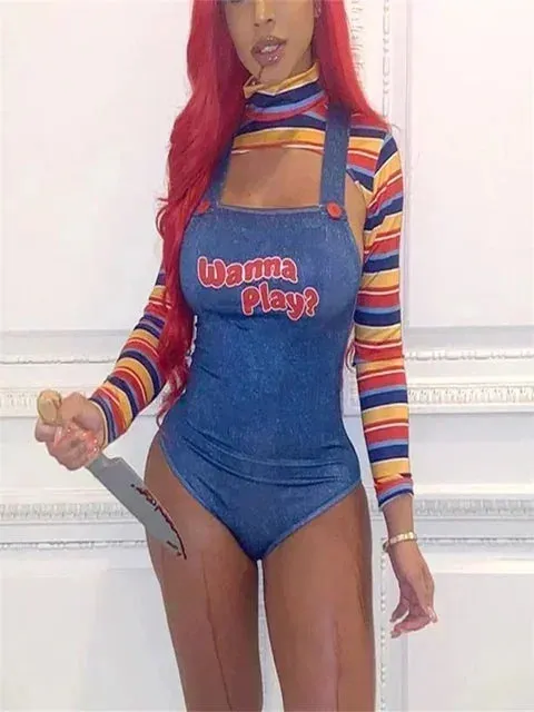 Scary Killer Wanna Doll Chucky Play Nightmare Halloween Movie Dress-up
