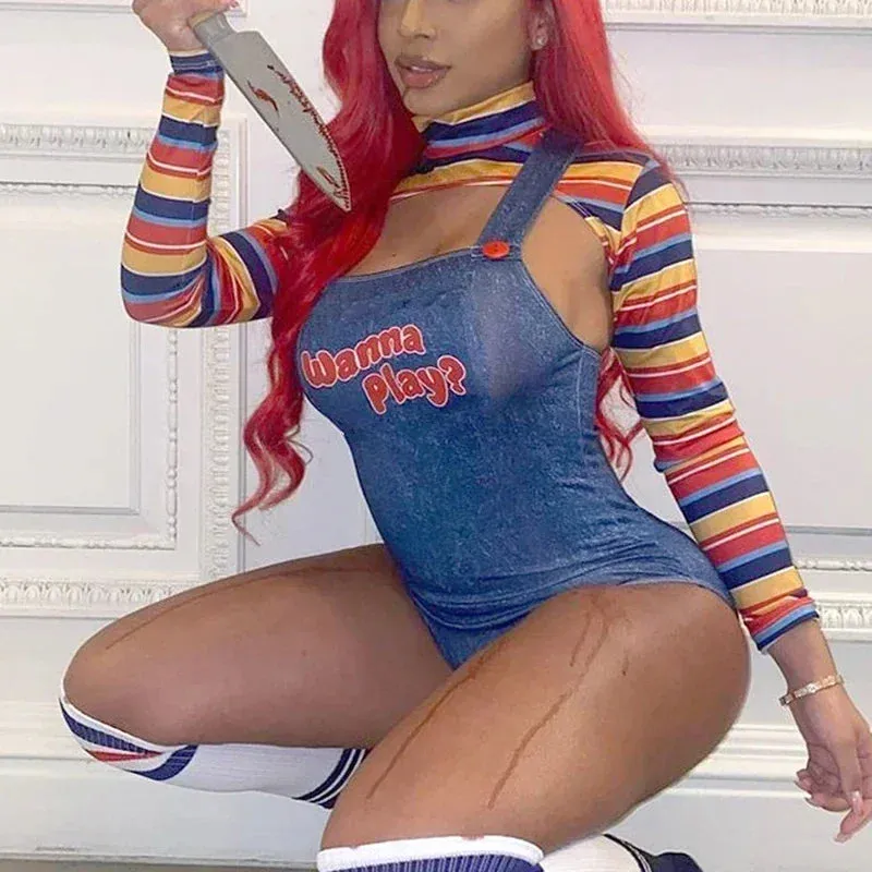 Scary Killer Wanna Doll Chucky Play Nightmare Halloween Movie Dress-up