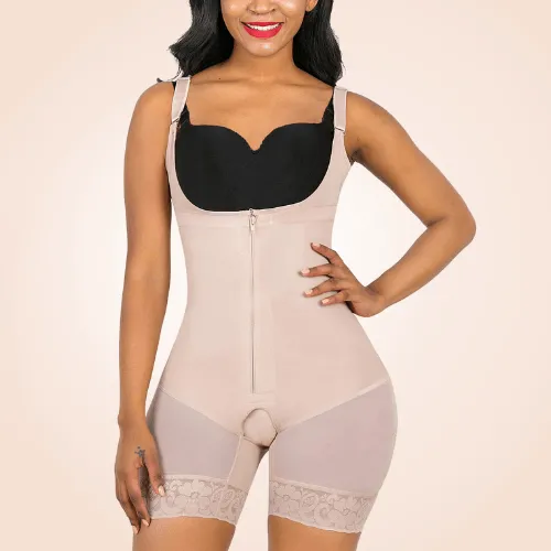 Sculpting Mid Thigh Slimming Seamless Bodysuit Zipper