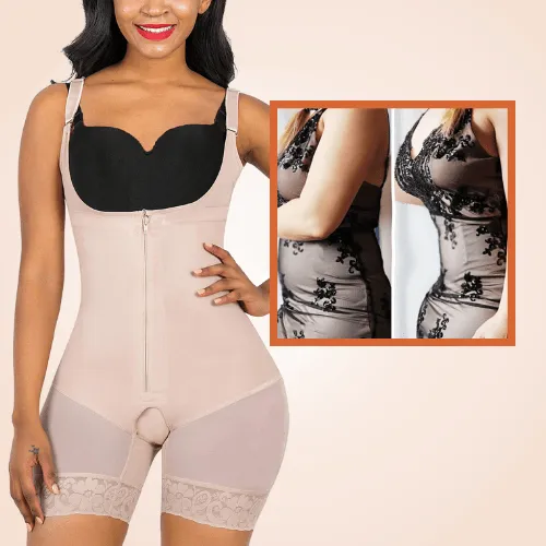 Sculpting Mid Thigh Slimming Seamless Bodysuit Zipper