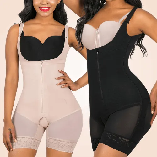 Sculpting Mid Thigh Slimming Seamless Bodysuit Zipper